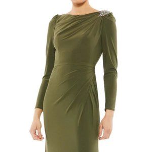 $398 Ieena For Mac Duggal Women's Green Boat Neck Embellished Gown Dress Size 16